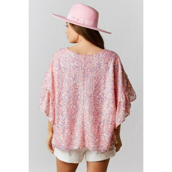 Pop The Bubbly Sequin Top in Pink - Picture 4 of 5